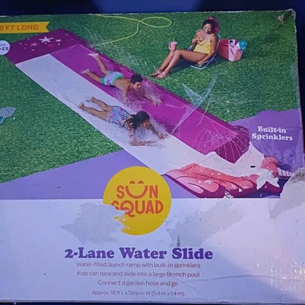 NEW Sun Squad 2 Lane Unicorn Water Slide w/BuiltIn Sprinkler 18ft x 56.5in